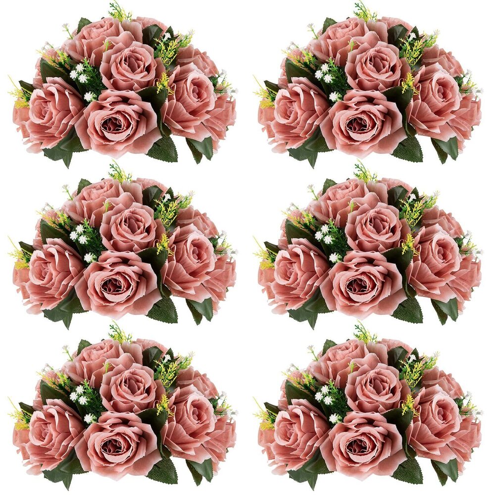 2499 Artificial Flower Centrepieces for Tables - 6 Pcs Dusty Rose Flowers